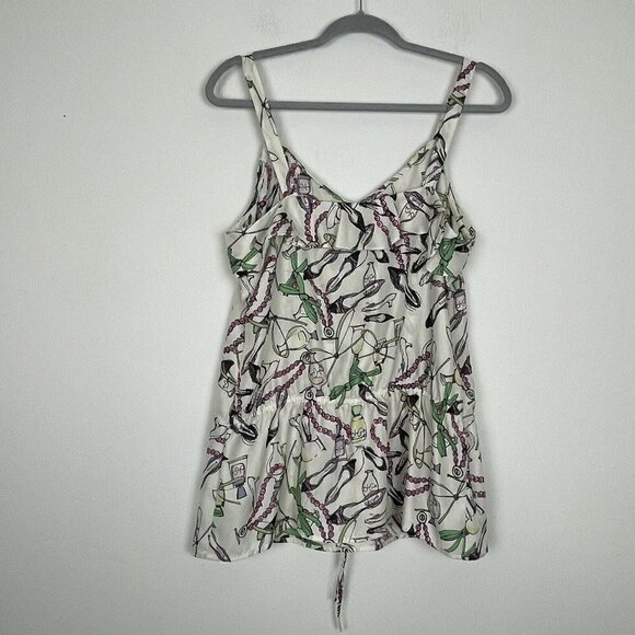 Lauren Conrad Fashion Neck Ruffle Tank Top peplum waist cinch Size Med Novelty - Picture 4 of 7